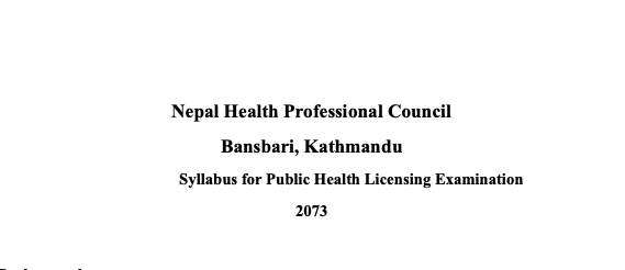 Syllabus for Public Health Licensing Examination 2073 – Nepal Health Professional Council