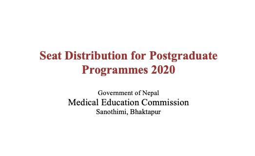 Seat Distribution for Post Graduate Programmes 2020
