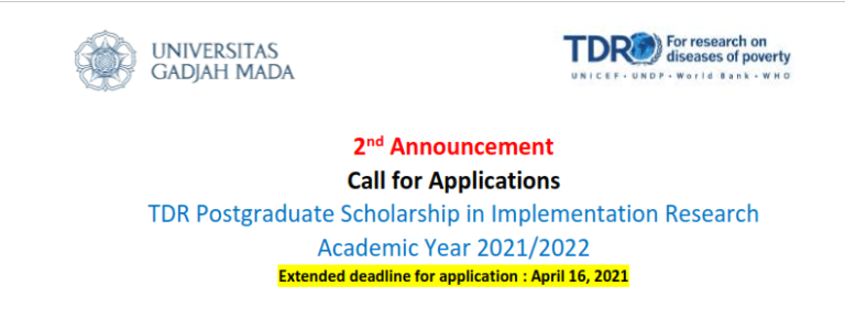 Call for applications! TDR Postgraduate Scholarship in Implementation Research- Universitas Gadjah Mada