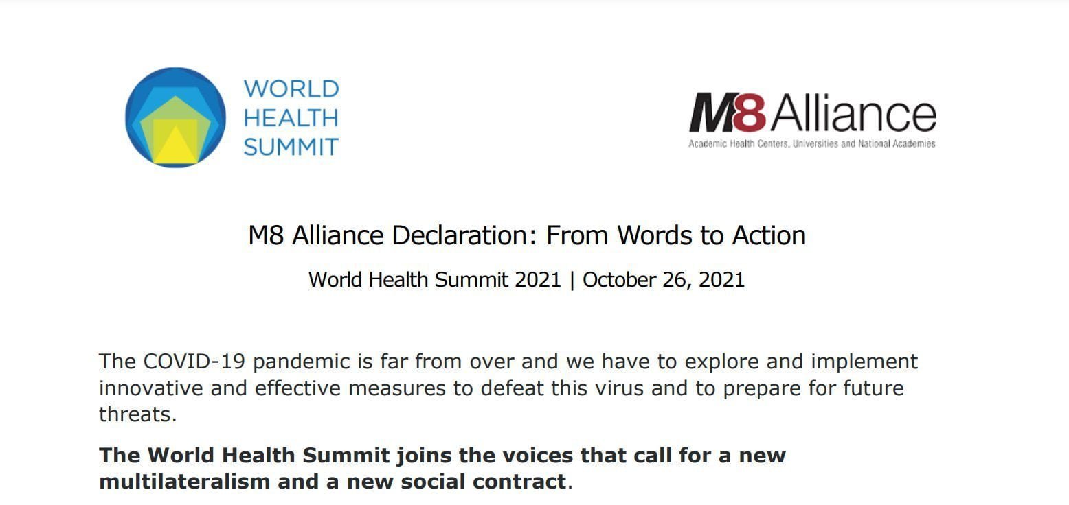 M8 Alliance Declaration: From Words to Action World Health Summit 2021
