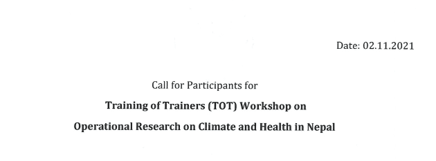TOT Workshop on Operational Research on Climate and Health in Nepal