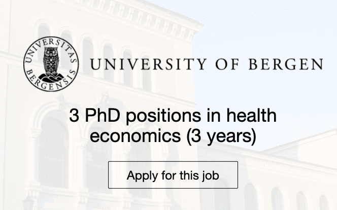 The University of Bergen (UiB): 3 PhD positions in health economics (3 years)