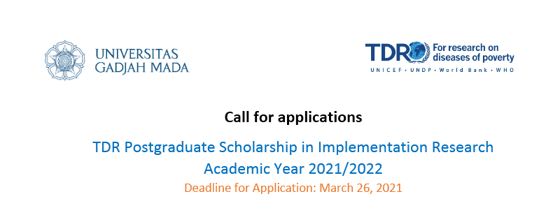 Call for Applications TDR Postgraduate Scholarship in Implementation Research Academic Year 2021/2022