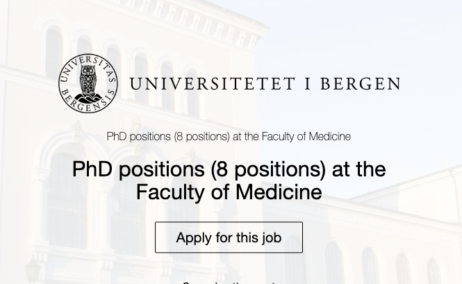 UiB PhD positions (8 positions) at the Faculty of Medicine